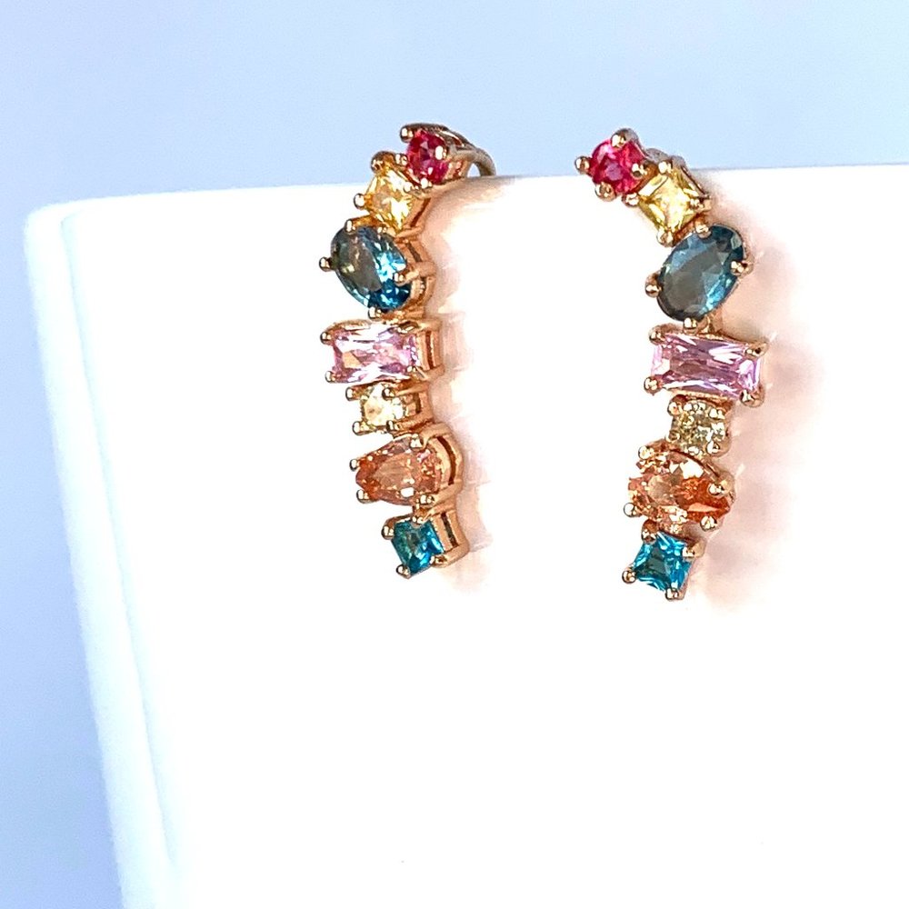 NEW~ Anthropologie Rainbow Stone Crawler Earrings - Picture 2 of 12